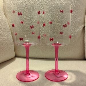 Pink Bow Wine Glasses Coquette Champagne Red Gem Hearts Stem Viral set of 2